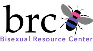 logo featuring a pink, purple, and blue striped bumblebee, text reads "brc: Bisexual Resource Center"