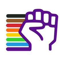 pride logo featuring rainbow and fist